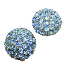 Load image into Gallery viewer, Vintage silver tone blue rhinestones designer clip on earrings