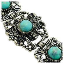 Load image into Gallery viewer, Vintage silver tone faux turquoise link bracelet
