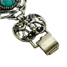 Load image into Gallery viewer, Vintage silver tone faux turquoise link bracelet