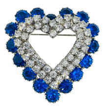 Load image into Gallery viewer, Vintage silver tone sapphire glass stones heart designer brooch