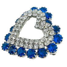Load image into Gallery viewer, Vintage silver tone sapphire glass stones heart designer brooch