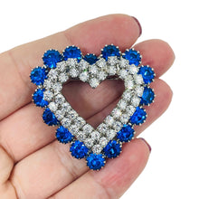 Load image into Gallery viewer, Vintage silver tone sapphire glass stones heart designer brooch