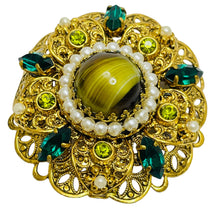 Load image into Gallery viewer, WESTERN GERMANY signed gold glass stones brooch earrings designer set