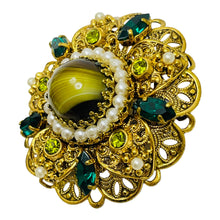 Load image into Gallery viewer, WESTERN GERMANY signed gold glass stones brooch earrings designer set