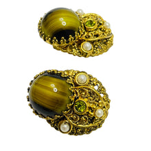 Load image into Gallery viewer, WESTERN GERMANY signed gold glass stones brooch earrings designer set