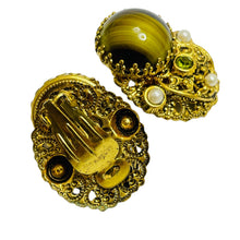 Load image into Gallery viewer, WESTERN GERMANY signed gold glass stones brooch earrings designer set