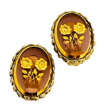 Load image into Gallery viewer, WHITING & DAVIS signed gold glass designer clip on earrings brooch set