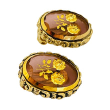 Load image into Gallery viewer, WHITING & DAVIS signed gold glass designer clip on earrings brooch set