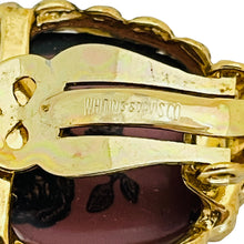 Load image into Gallery viewer, WHITING & DAVIS signed gold glass designer clip on earrings brooch set