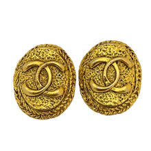 Load image into Gallery viewer, Vintage CHANEL CC logo signed gold designer runway clip on earrings