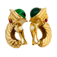 Load image into Gallery viewer, Vintage gold rope emerald gripoix cabochon designer runway clip on earrings