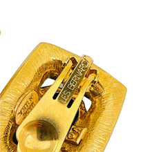 Load image into Gallery viewer, Vintage LES BERNARD gold rhinestone glass designer runway clip on earrings