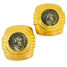 Load image into Gallery viewer, Vintage gold silver coin designer runway clip on earrings
