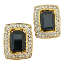 Load image into Gallery viewer, Vintage LES BERNARD gold rhinestone glass designer runway clip on earrings