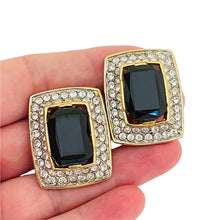 Load image into Gallery viewer, Vintage LES BERNARD gold rhinestone glass designer runway clip on earrings