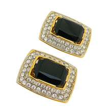 Load image into Gallery viewer, Vintage LES BERNARD gold rhinestone glass designer runway clip on earrings