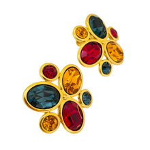 Load image into Gallery viewer, Vintage NAPIER gold glass jewel clip on earrings designer runway