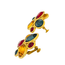 Load image into Gallery viewer, Vintage NAPIER gold glass jewel clip on earrings designer runway