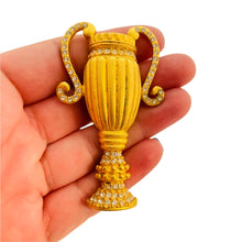 Load image into Gallery viewer, Vintage LESLIE BLOCK matte gold rhinestone vase designer runway brooch