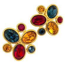 Load image into Gallery viewer, Vintage NAPIER gold glass jewel clip on earrings designer runway