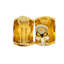 Load image into Gallery viewer, Vintage SWAROVSKI gold crystal enamel Etruscan designer runway clip on earrings