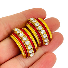 Load image into Gallery viewer, Vintage gold red enamel rhinestone designer runway earrings