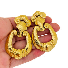 Load image into Gallery viewer, Vintage BARRERA for AVON huge gold door knocker designer runway clip on earrings