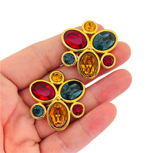 Load image into Gallery viewer, Vintage NAPIER gold glass jewel clip on earrings designer runway