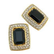 Load image into Gallery viewer, Vintage LES BERNARD gold rhinestone glass designer runway clip on earrings