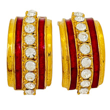Load image into Gallery viewer, Vintage gold red enamel rhinestone designer runway earrings