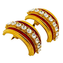 Load image into Gallery viewer, Vintage gold red enamel rhinestone designer runway earrings