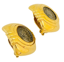 Load image into Gallery viewer, Vintage gold silver coin designer runway clip on earrings