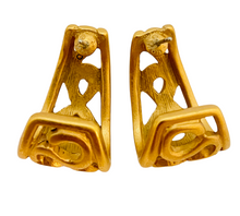 Load image into Gallery viewer, Vintage MONET matte gold modernist designer runway necklace earrings bracelet set