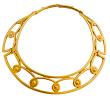 Load image into Gallery viewer, Vintage MONET matte gold modernist designer runway necklace earrings bracelet set