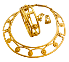 Load image into Gallery viewer, Vintage MONET matte gold modernist designer runway necklace earrings bracelet set