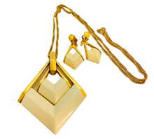 Load image into Gallery viewer, Vintage TRIFARI gold lucite modernist designer runway necklace earrings set