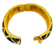 Load image into Gallery viewer, Vintage JOAN RIVERS gold navy enamel designer runway bangle bracelet