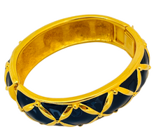 Load image into Gallery viewer, Vintage JOAN RIVERS gold navy enamel designer runway bangle bracelet