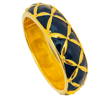Load image into Gallery viewer, Vintage JOAN RIVERS gold navy enamel designer runway bangle bracelet