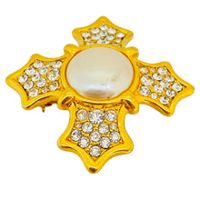 Load image into Gallery viewer, Vintage MONET gold pearl crystal Maltese cross designer brooch
