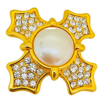 Load image into Gallery viewer, Vintage MONET gold pearl crystal Maltese cross designer brooch