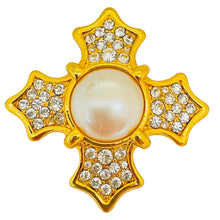 Load image into Gallery viewer, Vintage MONET gold pearl crystal Maltese cross designer brooch