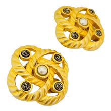 Load image into Gallery viewer, Vintage JJ signed matte gold faux pearl knot clip on earrings