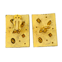 Load image into Gallery viewer, Vintage gold jewel rhinestones modernist designer runway clip on earrings