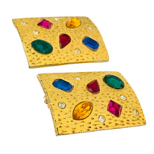 Load image into Gallery viewer, Vintage gold jewel rhinestones modernist designer runway clip on earrings