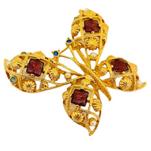 Load image into Gallery viewer, Vintage AVON huge butterfly gold enamel pearl rhinestone designer runway brooch