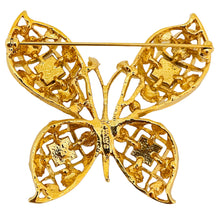 Load image into Gallery viewer, Vintage AVON huge butterfly gold enamel pearl rhinestone designer runway brooch