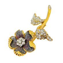 Load image into Gallery viewer, Vintage NOLAN MILLER gold enamel rhinestone flower designer runway brooch