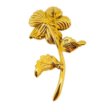 Load image into Gallery viewer, Vintage NOLAN MILLER gold enamel rhinestone flower designer runway brooch