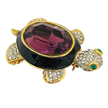 Load image into Gallery viewer, Vintage gold enamel glass amethyst turtle brooch